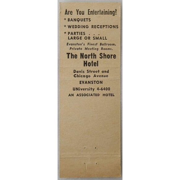 Vintage Matchbook Cover North Shore Hotel Evanston IL Illinois - Picture 3 of 5